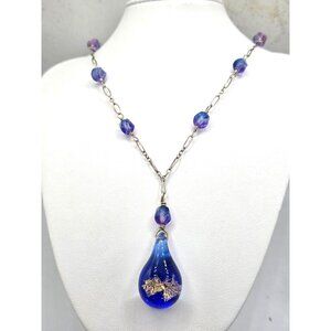 Cobalt Blue Murano Glass Necklace With Beaded Accent
